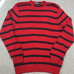 Vintage Polo Ralph Lauren Sweaters Sz M Red Navy Striped Chunky Knit Christmas